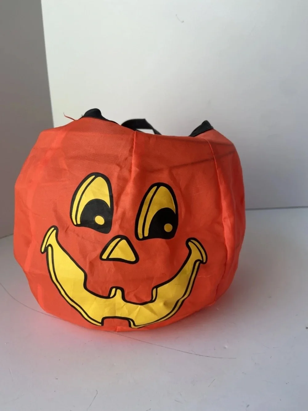 Vintage Tony USA Pumpkin Collapsible Halloween Basket Trick Or Treat Nylon GUC